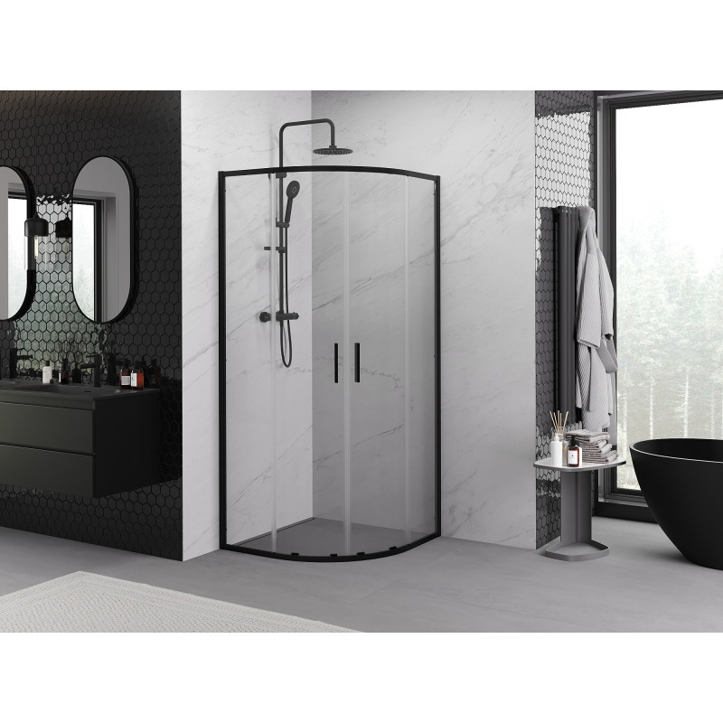 Mexen Exo-S Duo kabina prysznicowa półokrągła rozsuwana 80 x 80 cm, transparent, czarna - 8132-080-080-70-00