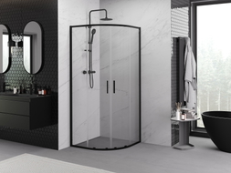 Mexen Exo-S Duo cabina de ducha semicircular corredera 80 x 80 cm, transparente, negra - 8132-080-080-70-00