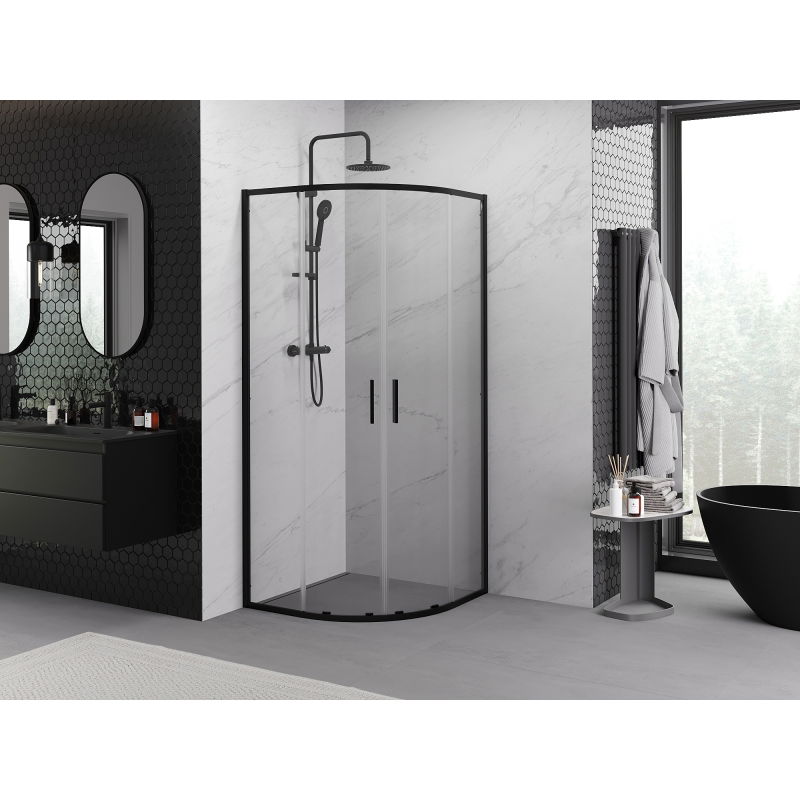 Mexen Exo cabine de douche semi-circulaire coulissante 100 x 100 cm, transparente, noire - 8132-100-100-70-00