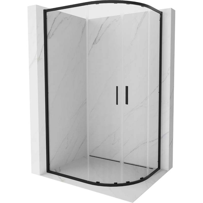 Mexen Exo kabina prysznicowa półokrągła asymetryczna rozsuwana 90 x 80 cm, transparent, czarna - 8132-090-080-70-00