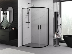 Mexen Exo-S Duo kabina prysznicowa półokrągła asymetryczna rozsuwana 90 x 80 cm, transparent, czarna - 8132-090-080-70-00