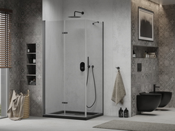 Mexen Lima douchecabine opvouwbaar 100 x 90 cm, transparant, zwart + Flat douchebak, zwart - 856-100-090-70-00-4070B