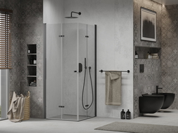 Mexen Lima Duo vouwbare douchecabine 90 x 90 cm, transparant, zwart - 856-090-090-70-00-02