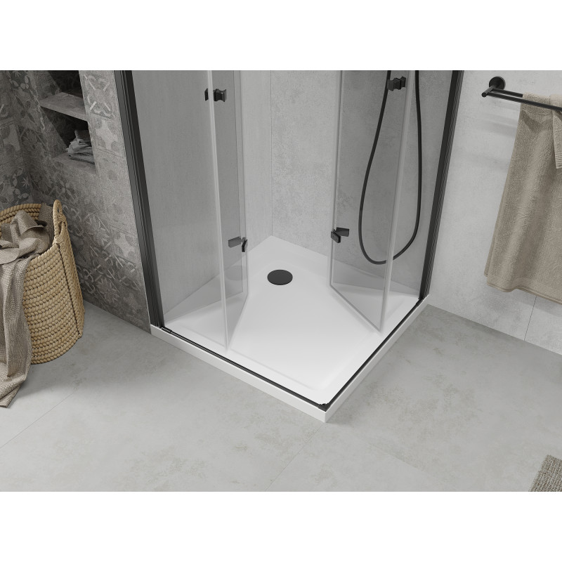 Mexen Lima Duo kabina prysznicowa składana 70 x 70 cm, transparent, czarna + brodzik Flat - 856-070-070-70-02-4010B