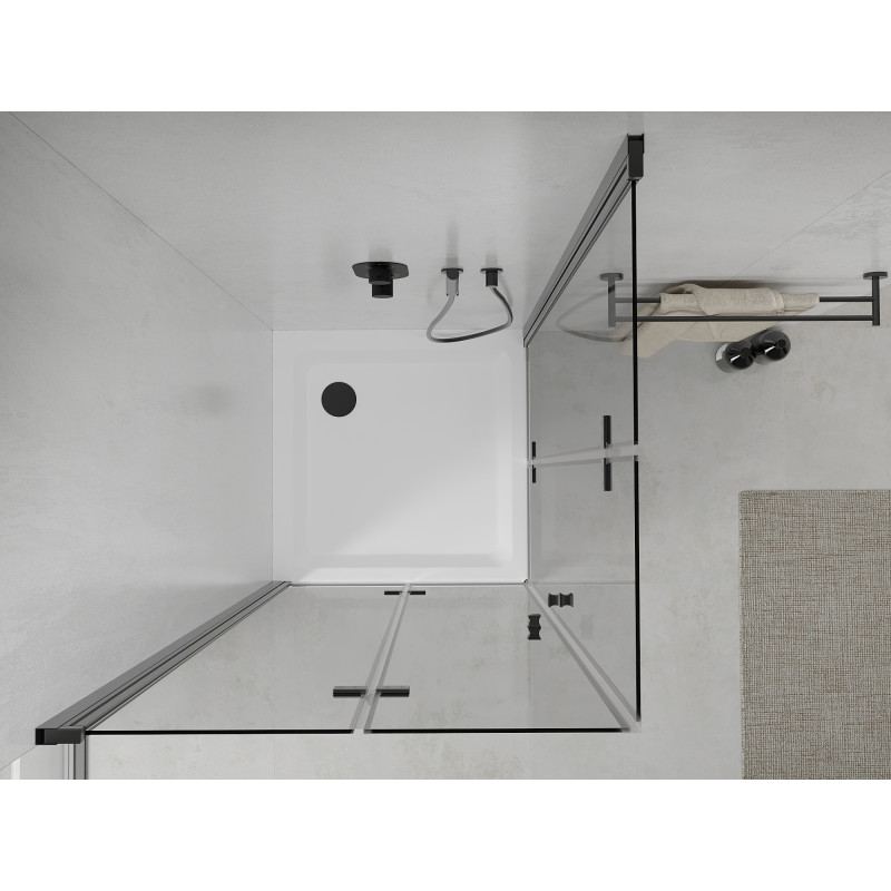 Mexen Lima Duo cabine de douche pliante 80 x 80 cm, transparent, noir + receveur plat - 856-080-080-70-02-4010B