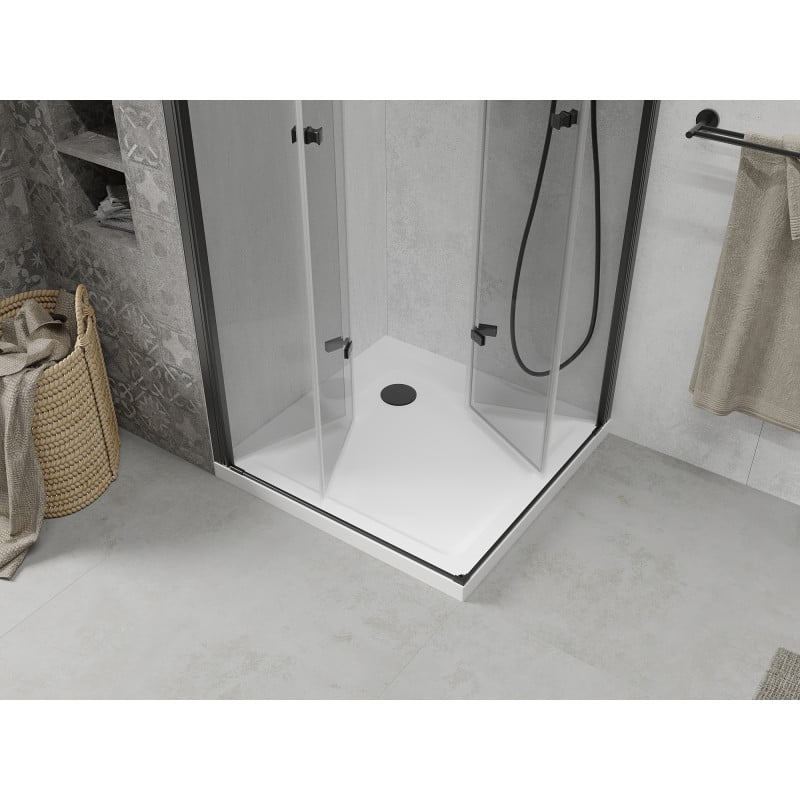Mexen Lima Duo faltbare Duschkabine 80 x 80 cm, transparent, schwarz + Duschwanne Flat - 856-080-080-70-02-4010B