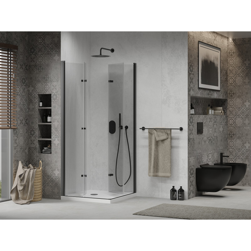 Mexen Lima Duo cabine de douche pliable 90 x 90 cm, transparent, noir + receveur Flat - 856-090-090-70-02-4010B