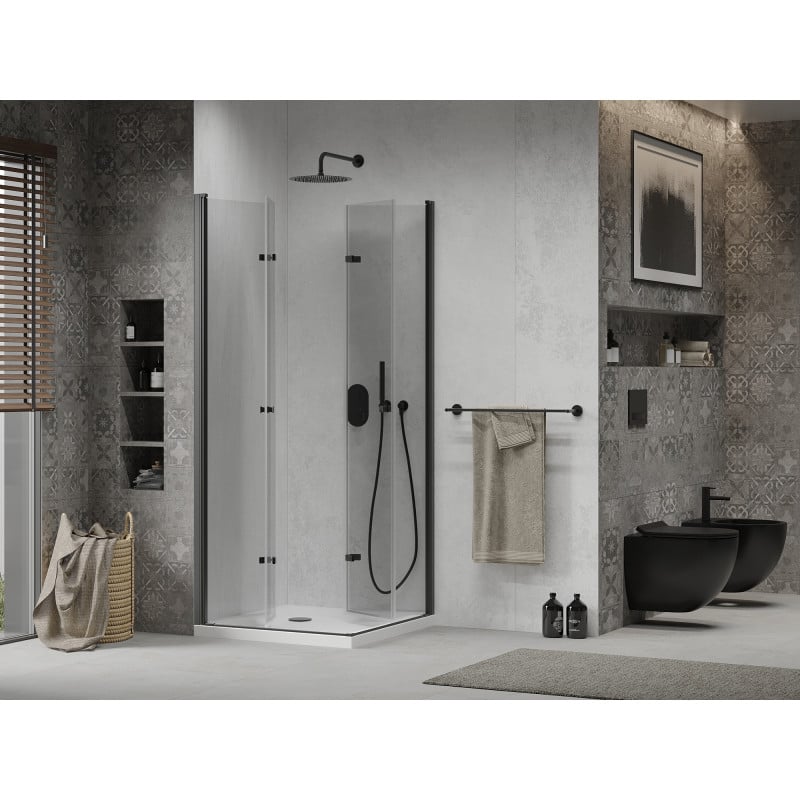 Mexen Lima Duo kabina prysznicowa składana 90 x 90 cm, transparent, czarna + brodzik Flat - 856-090-090-70-02-4010B
