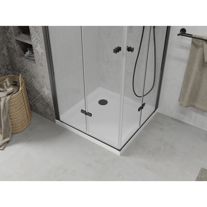 Mexen Lima Duo cabine de douche pliante 90 x 90 cm, transparente, noire + receveur Flat - 856-090-090-70-02-4010B