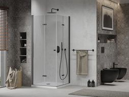 Mexen Lima Duo foldable shower cabin 90 x 90 cm, transparent, black + Flat tray - 856-090-090-70-02-4010B