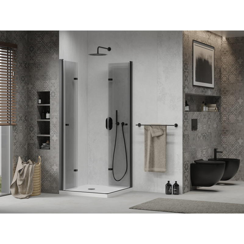 Mexen Lima Duo Duschkabine faltbar 90 x 90 cm, transparent, schwarz + Flachwanne - 856-090-090-70-02-4010B