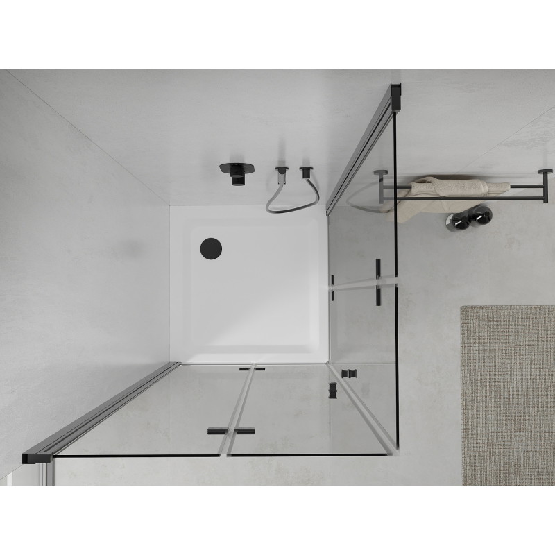 Mexen Lima Duo Foldable Shower Cabin 100 x 100 cm, Transparent, Black + Flat Shower Tray - 856-100-100-70-02-4010B