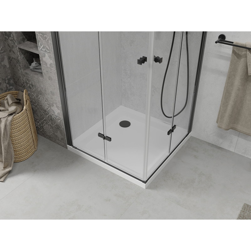 Mexen Lima Duo sklopiva tuš kabina 100 x 100 cm, prozirna, crna + tuš kada Flat - 856-100-100-70-02-4010B