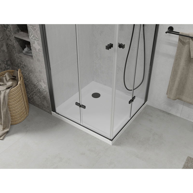 Mexen Lima Duo taittuva suihkukoppi 100 x 100 cm, läpinäkyvä, musta + Flat-suihkuallas - 856-100-100-70-02-4010B