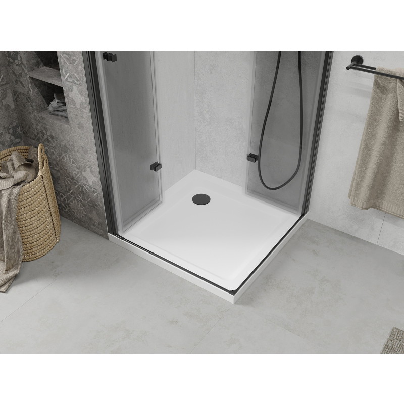 Mexen Lima Duo sklopiva tuš kabina 100 x 100 cm, prozirna, crna + tuš kada Flat - 856-100-100-70-02-4010B