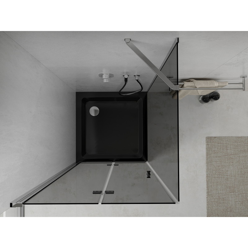 Mexen Lima folding shower cabin 80 x 80 cm, graphite, chrome + Flat shower tray, black - 856-080-080-01-40-4070