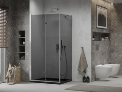 Mexen Lima sklopiva tuš kabina 80 x 100 cm, grafit, krom + tuš kada Flat, crna - 856-080-100-01-40-4070