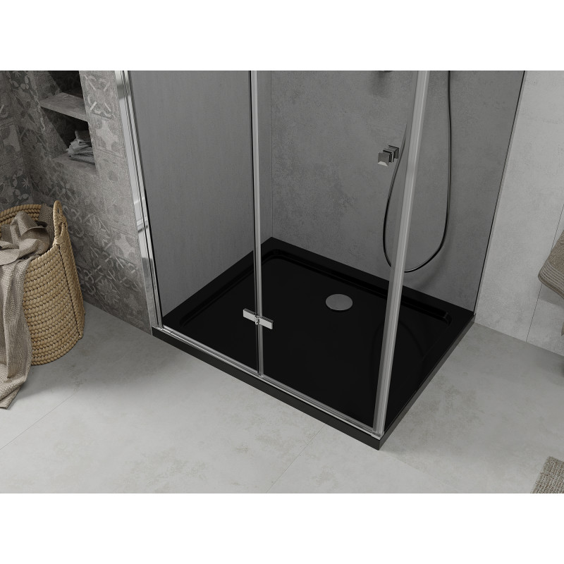 Mexen Lima opvouwbare douchecabine 80 x 120 cm, grafiet, chroom + Flat douchebak, zwart - 856-080-120-01-40-4070