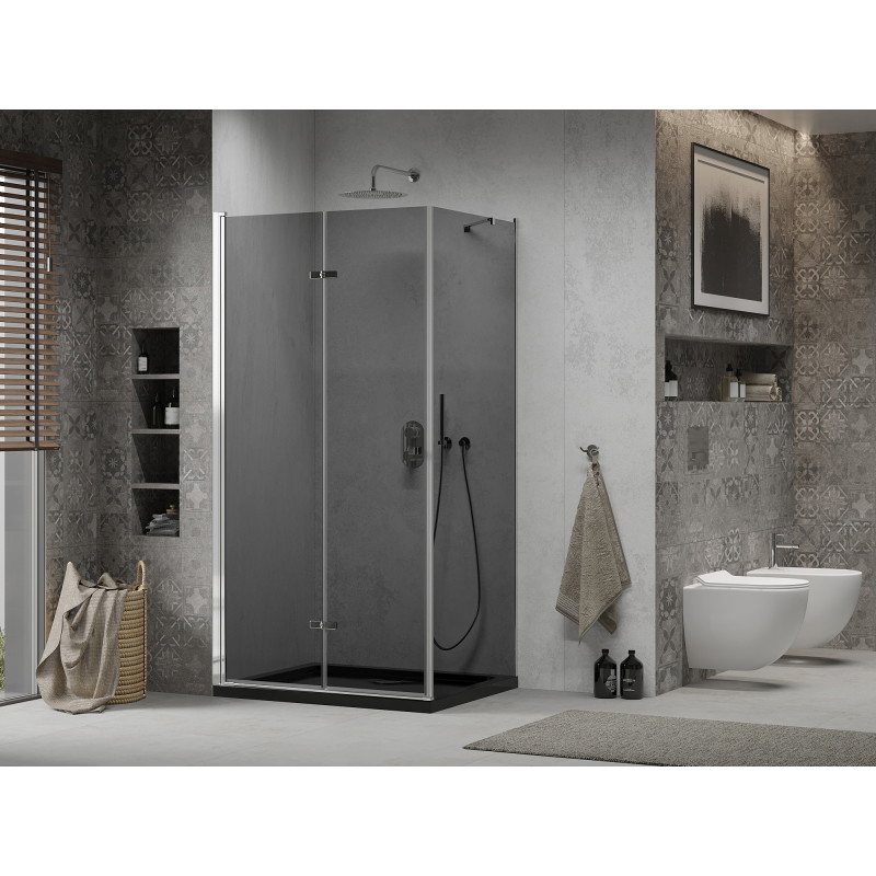 Mexen Lima kokkupandav dušinurk 80 x 120 cm, grafiit, kroom + alus Flat, must - 856-080-120-01-40-4070