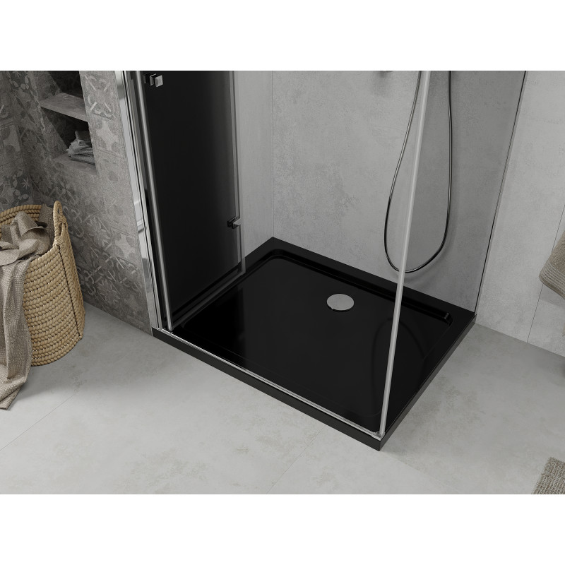 Mexen Lima opvouwbare douchecabine 80 x 120 cm, grafiet, chroom + Flat douchebak, zwart - 856-080-120-01-40-4070