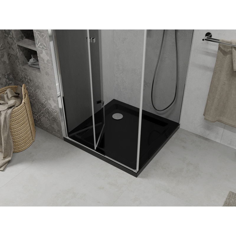 Mexen Lima opvouwbare douchecabine 90 x 90 cm, grafiet, chroom + Flat douchebak, zwart - 856-090-090-01-40-4070