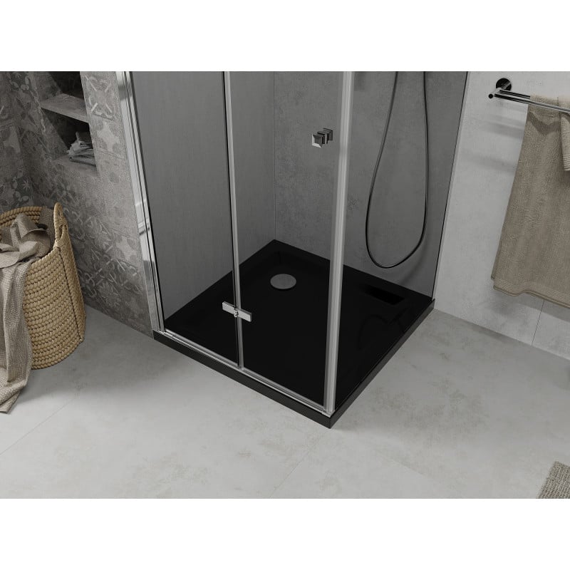 Mexen Lima cabine de duche dobrável 90 x 90 cm, grafite, cromado + base Flat, preto - 856-090-090-01-40-4070