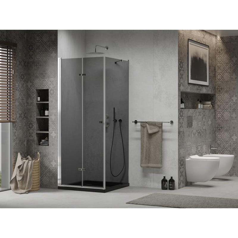 Mexen Lima vouwde douchecabine 90 x 90 cm, grafiet, chroom + Flat douchebak, zwart - 856-090-090-01-40-4070