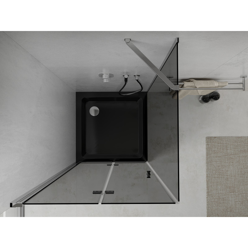 Mexen Lima opvouwbare douchecabine 90 x 90 cm, grafiet, chroom + Flat douchebak, zwart - 856-090-090-01-40-4070