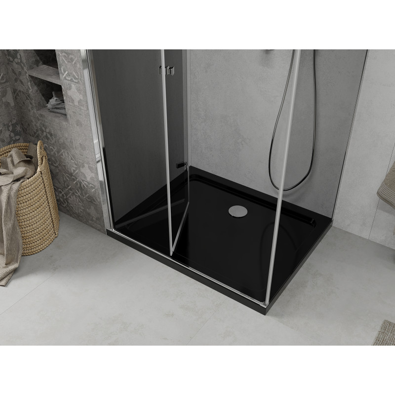 Mexen Lima opvouwbare douchecabine 100 x 80 cm, grafiet, chroom + Flat douchebak, zwart - 856-100-080-01-40-4070