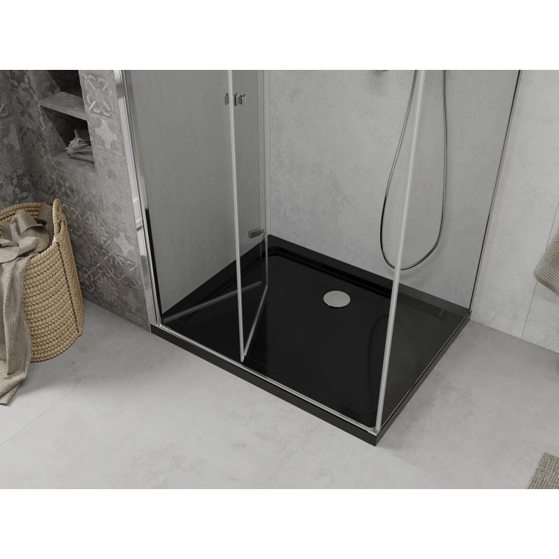 Mexen Lima folding shower cabin 80 x 120 cm, transparent, chrome + Flat black shower tray - 856-080-120-01-00-4070