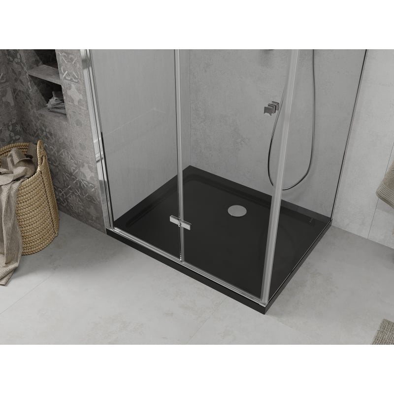 Mexen Lima folding shower cabin 80 x 120 cm, transparent, chrome + Flat black shower tray - 856-080-120-01-00-4070