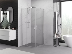 Mexen Exo-R Duo cabina de ducha cuadrada abatible 80 x 80 cm, transparente, cromado - 8110-080-080-01-00