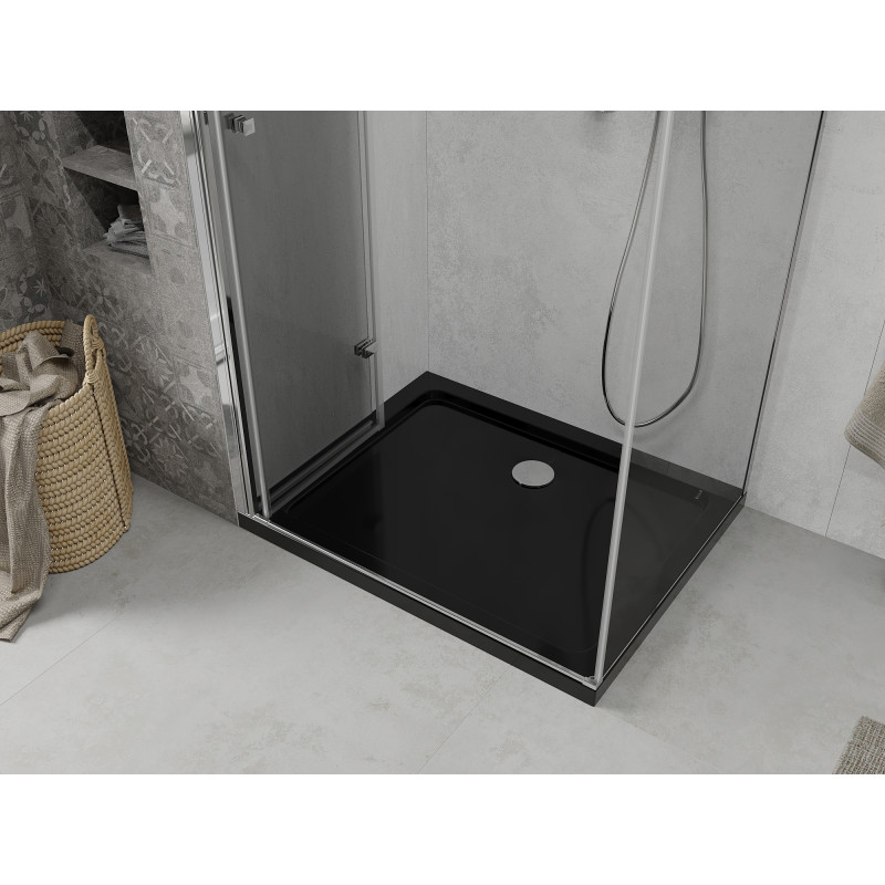 Mexen Lima cabine de douche pliante 80 x 120 cm, transparent, chrome + receveur Flat, noir - 856-080-120-01-00-4070