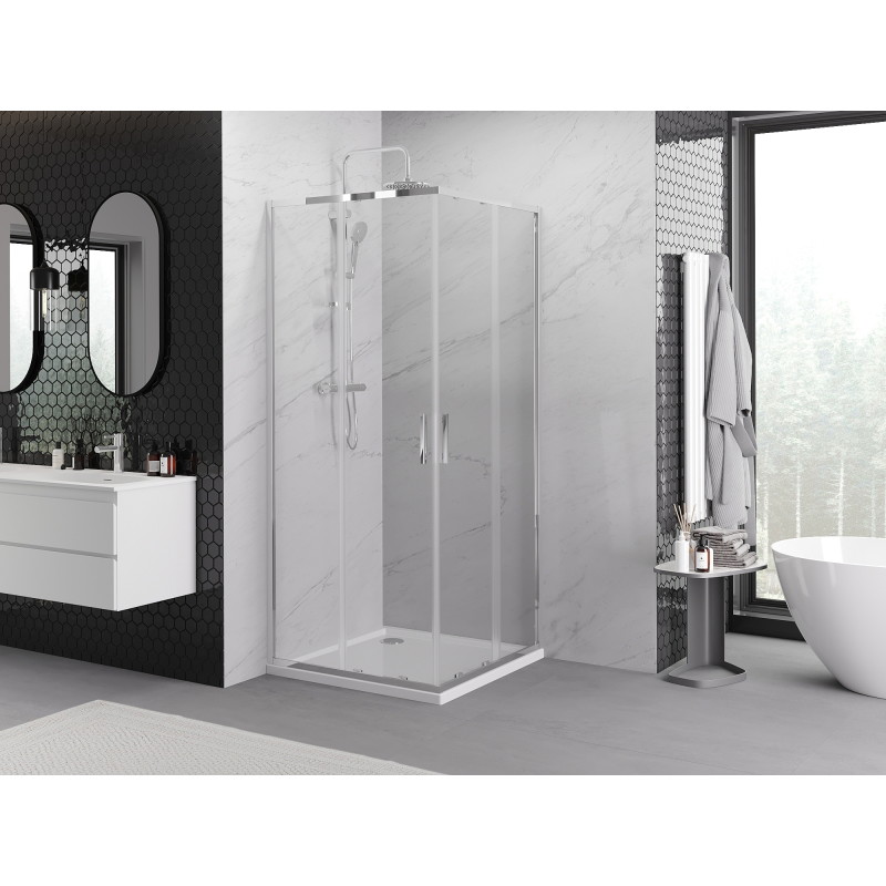 Mexen Exo-S Duo τετράγωνη συρόμενη καμπίνα ντους 70 x 70 cm, διάφανη, χρωμέ