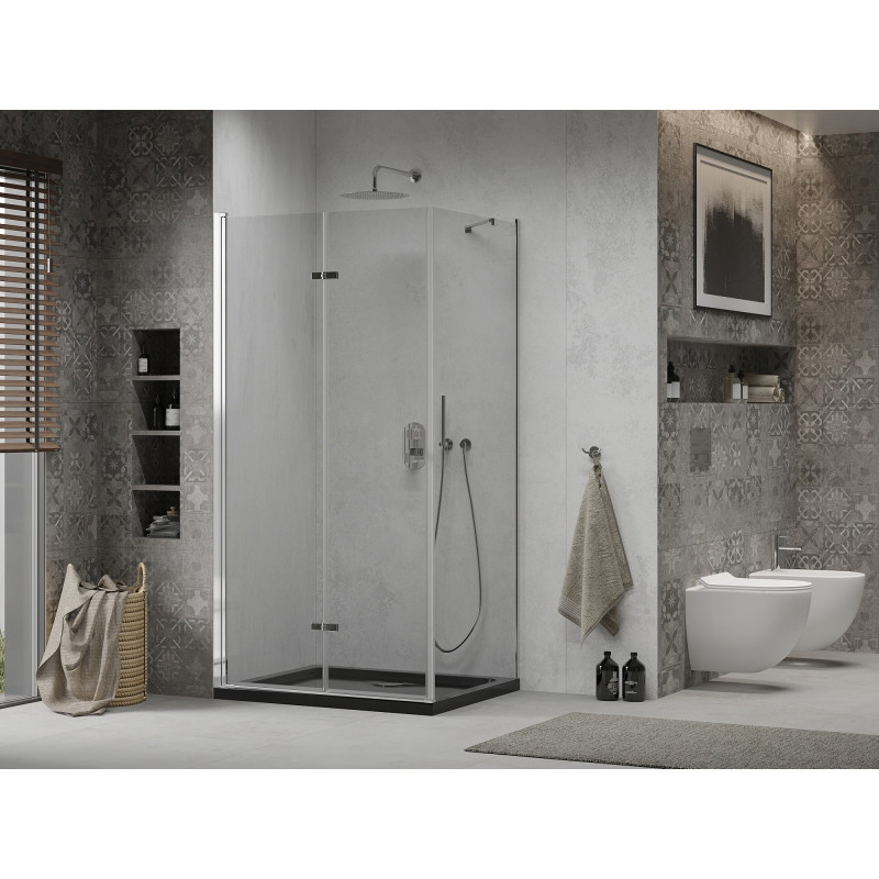 Mexen Lima folding shower cabin 90 x 120 cm, transparent, chrome + Flat black shower base - 856-090-120-01-00-4070