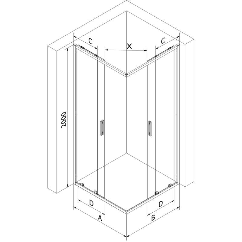 Mexen Exo-S Duo quadratische Duschkabine mit Schiebetür 100 x 100 cm, transparent, Chrom - 8111-100-100-01-00