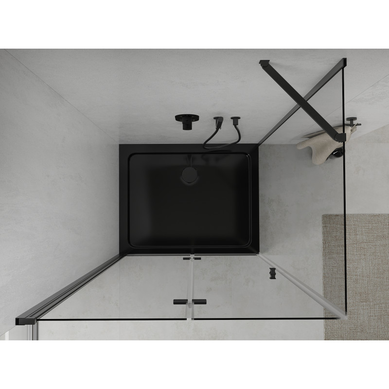 Mexen Lima opvouwbare douchecabine 80 x 120 cm, transparant, zwart + Flat douchebak, zwart - 856-080-120-70-00-4070B