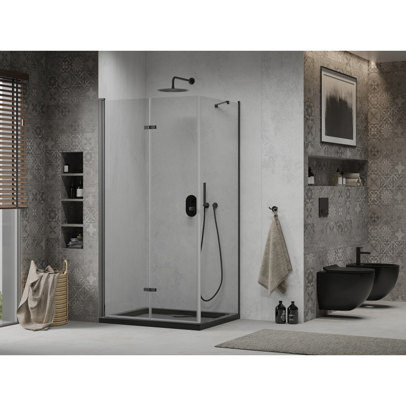 Mexen Lima folding shower cabin 80 x 120 cm, transparent, black + Flat shower tray, black - 856-080-120-70-00-4070B