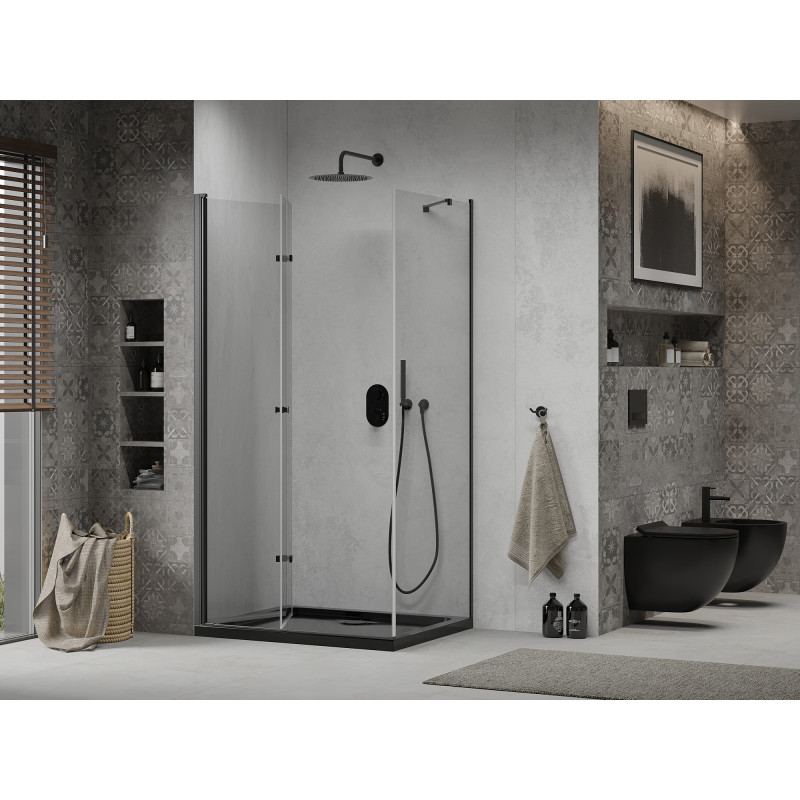 Mexen Lima duschkabine faltbar 90 x 120 cm, transparent, schwarz + Duschwanne Flat, schwarz - 856-090-120-70-00-4070B