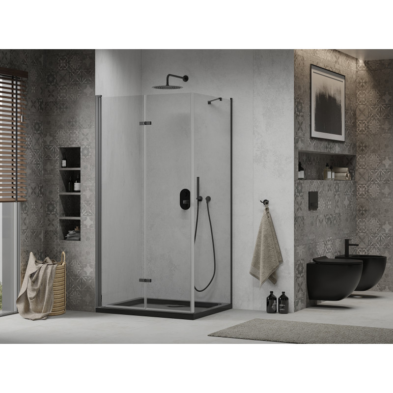 Mexen Lima cabine de douche pliable 90 x 120 cm, transparent, noir + receveur Flat, noir - 856-090-120-70-00-4070B