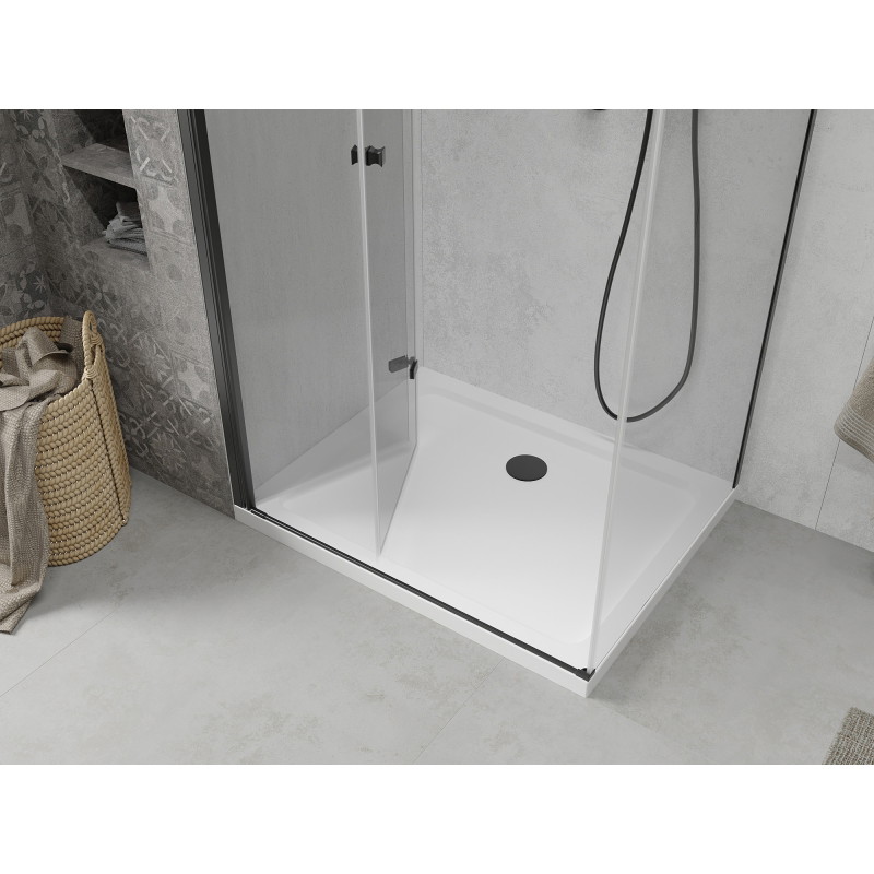 Mexen Lima kokkuvolditav dušinurk 70 x 80 cm, läbipaistev, must + Flat dušialus, valge - 856-070-080-70-00-4010B