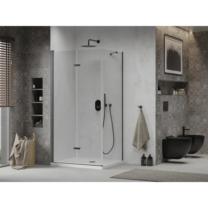 Mexen Lima kokkuvolditav dušinurk 70 x 80 cm, läbipaistev, must + Flat dušialus, valge - 856-070-080-70-00-4010B