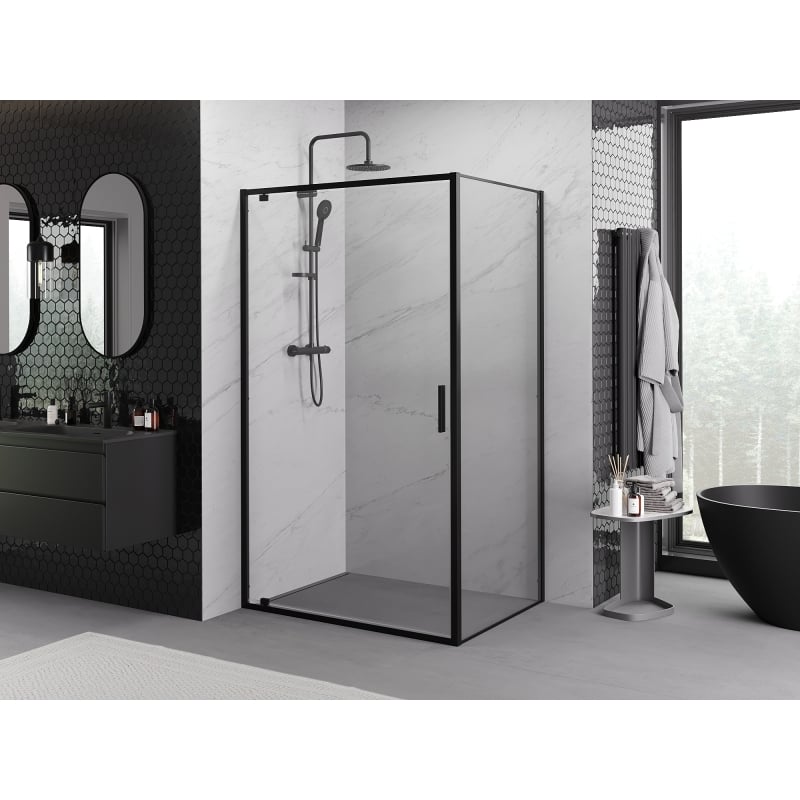 Mexen Exo-BR cabina doccia a battente 85 x 70 cm, trasparente, nera - 8181-085-070-70-00