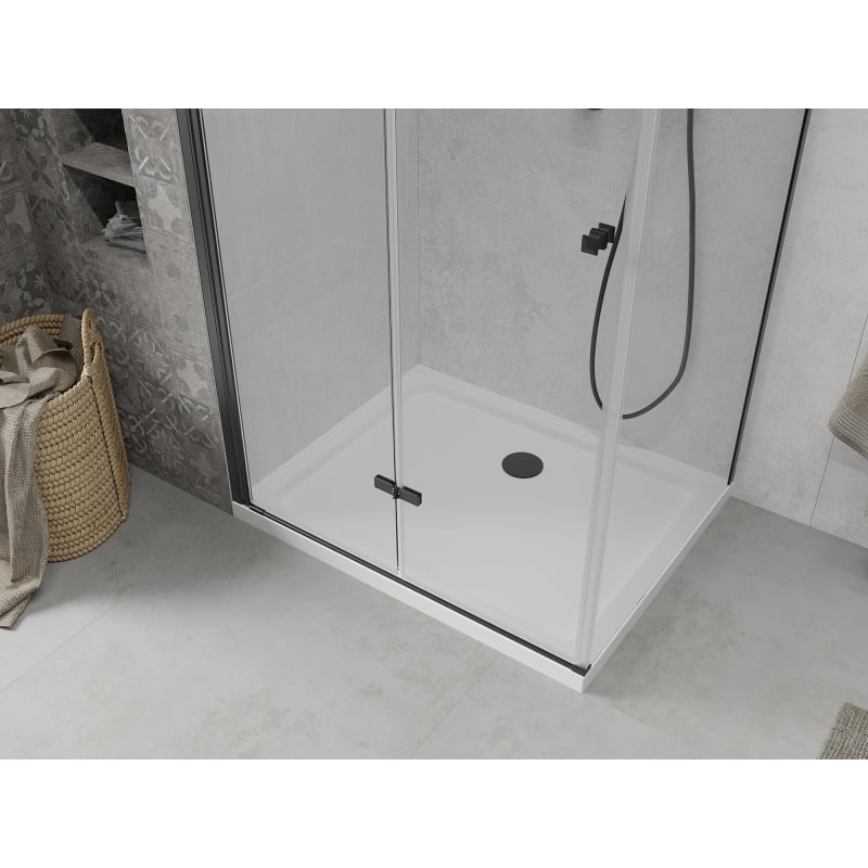 Mexen Lima sklopiva tuš kabina 70 x 120 cm, prozirna, crna + Flat tuš kada, bijela - 856-070-120-70-00-4010B