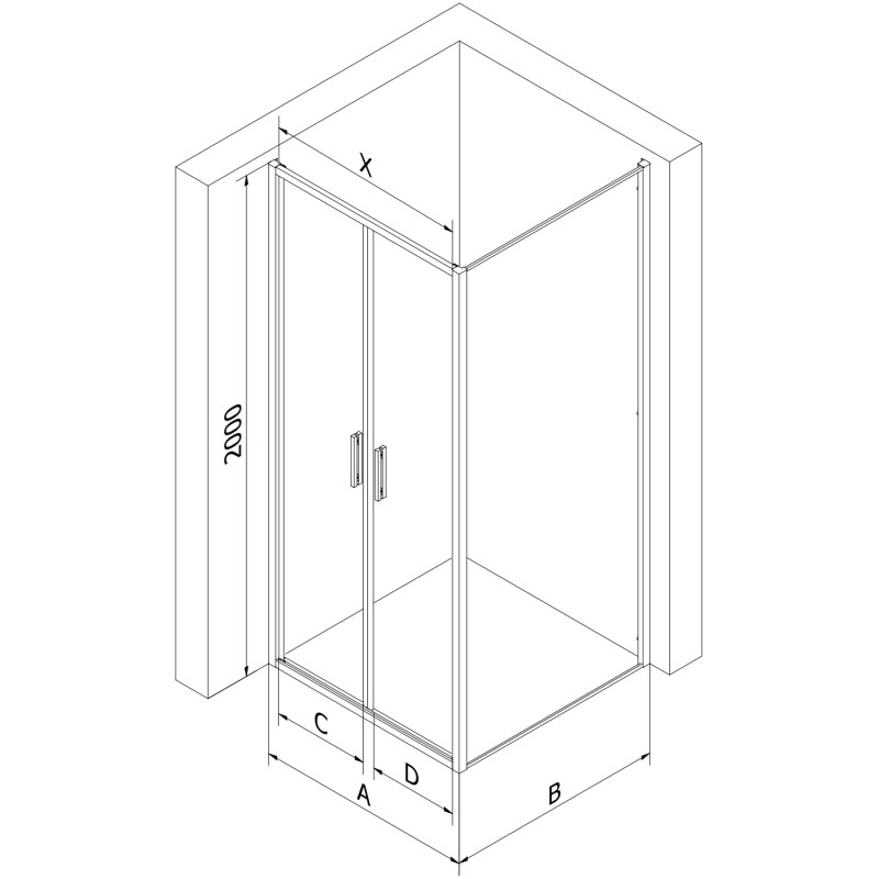 Mexen Exo-B Duo cabine de duche basculante 80 x 80 cm, transparente, preta - 814-080-080-70-00