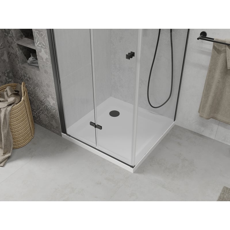 Mexen Lima kokkupandav dušinurk 80 x 80 cm, läbipaistev, must + Flat dušialus, valge - 856-080-080-70-00-4010B