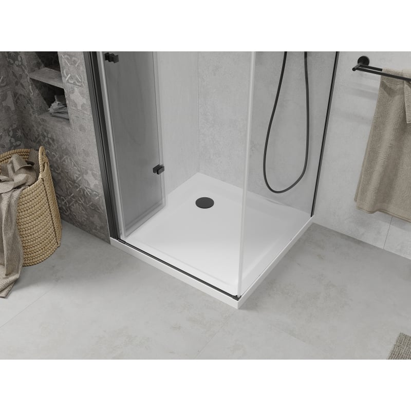 Mexen Lima kokkupandav dušinurk 80 x 80 cm, läbipaistev, must + Flat dušialus, valge - 856-080-080-70-00-4010B