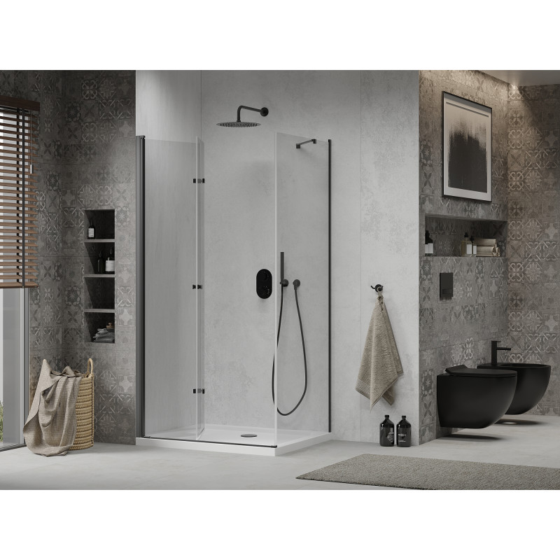 Mexen Lima inklapbare douchecabine 80 x 110 cm, transparant, zwart + Flat douchebak, wit - 856-080-110-70-00-4010B