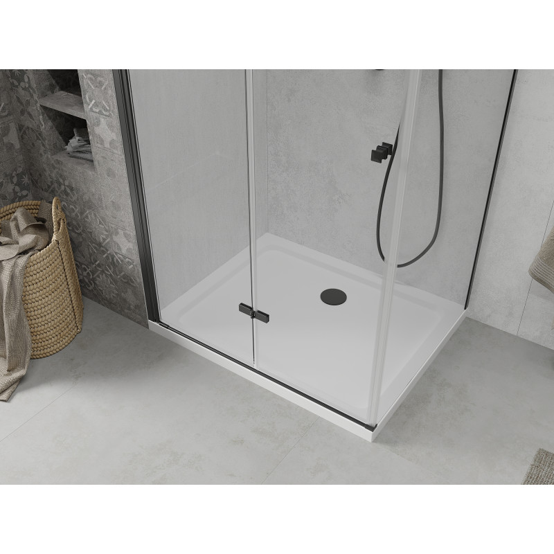 Mexen Lima opklapbare douchecabine 90 x 70 cm, transparant, zwart + Flat douchebak, wit - 856-090-070-70-00-4010B