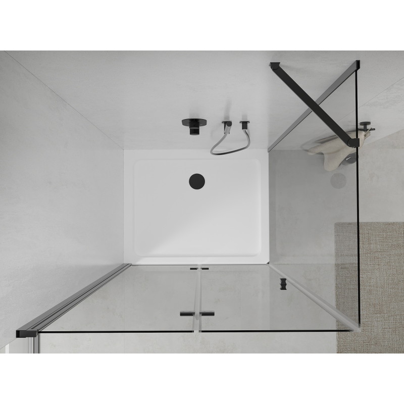 Mexen Lima kokkupandav dušikabiin 90 x 70 cm, läbipaistev, must + Flat alus, valge - 856-090-070-70-00-4010B